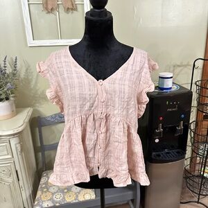 Mint Julep Pink Ruffled Button-Down Women's Top